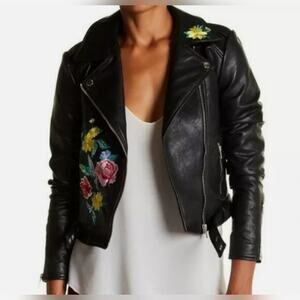 Romeo + Juliet Couture Embroidered Faux Leather Moto Jacket SZ S NWT